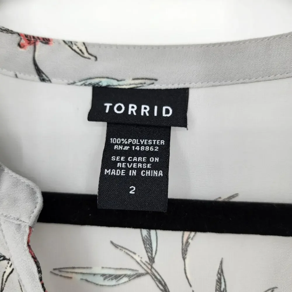 Torrid Lexie Sheer Button Front Floral Tie Tab Sleeve Babydoll Tunic Top Size 2X